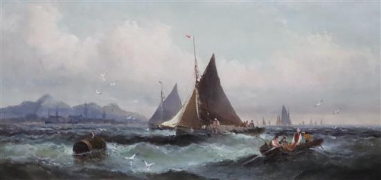 William Thornley (1857-1935) Fishing boats off the coast 8 x 15.5in.